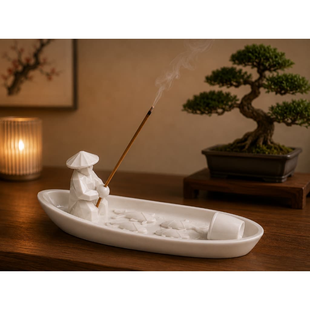 Porta Incenso Zen Barco canoa pescador Minimalista Decoração Infeite Oriental Relaxante