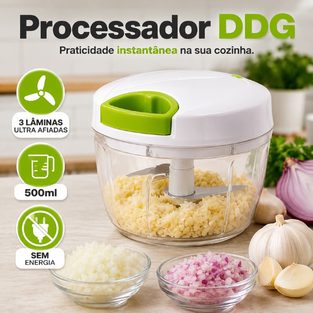 Processador Manual Alimentos Compacto Capacidade 500ml Lâminas