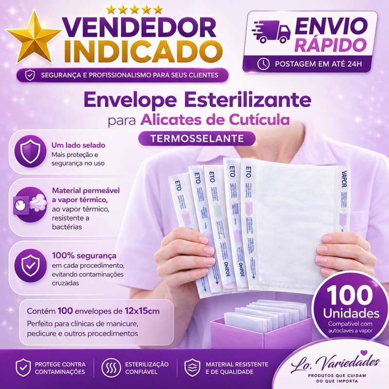 Envelope esterilização Grau cirúrgico 12cmx15cm Ideal para manicure Estética podologia odontologia tatuadores e piercing