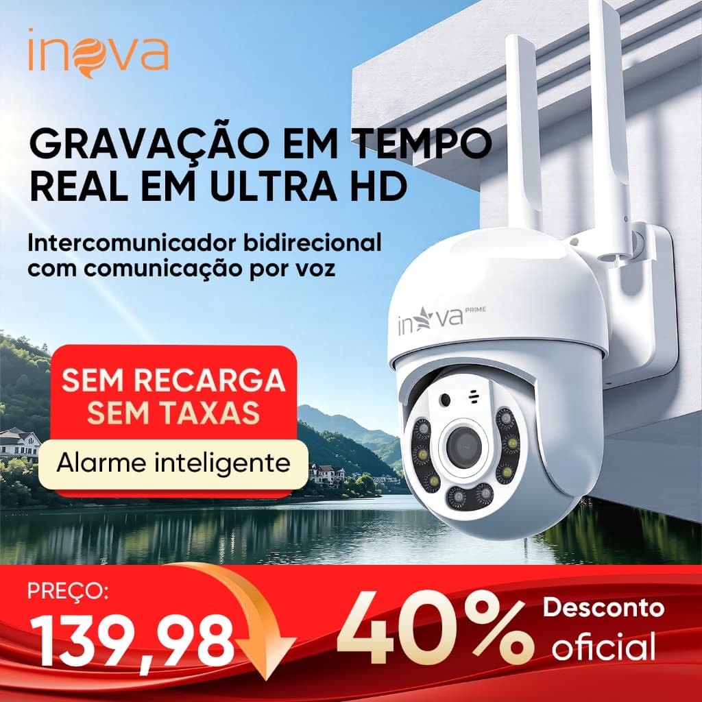INOVA Câmera de Segurança Externa Rotação 360° Full HD Sirene Alto-Falante Monitoramento Remoto Aplicativo Inteligente