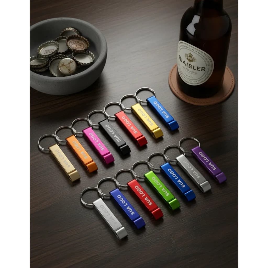 Kit 100 Chaveiros Personalizados Logomarca Abridor Laser Empresa