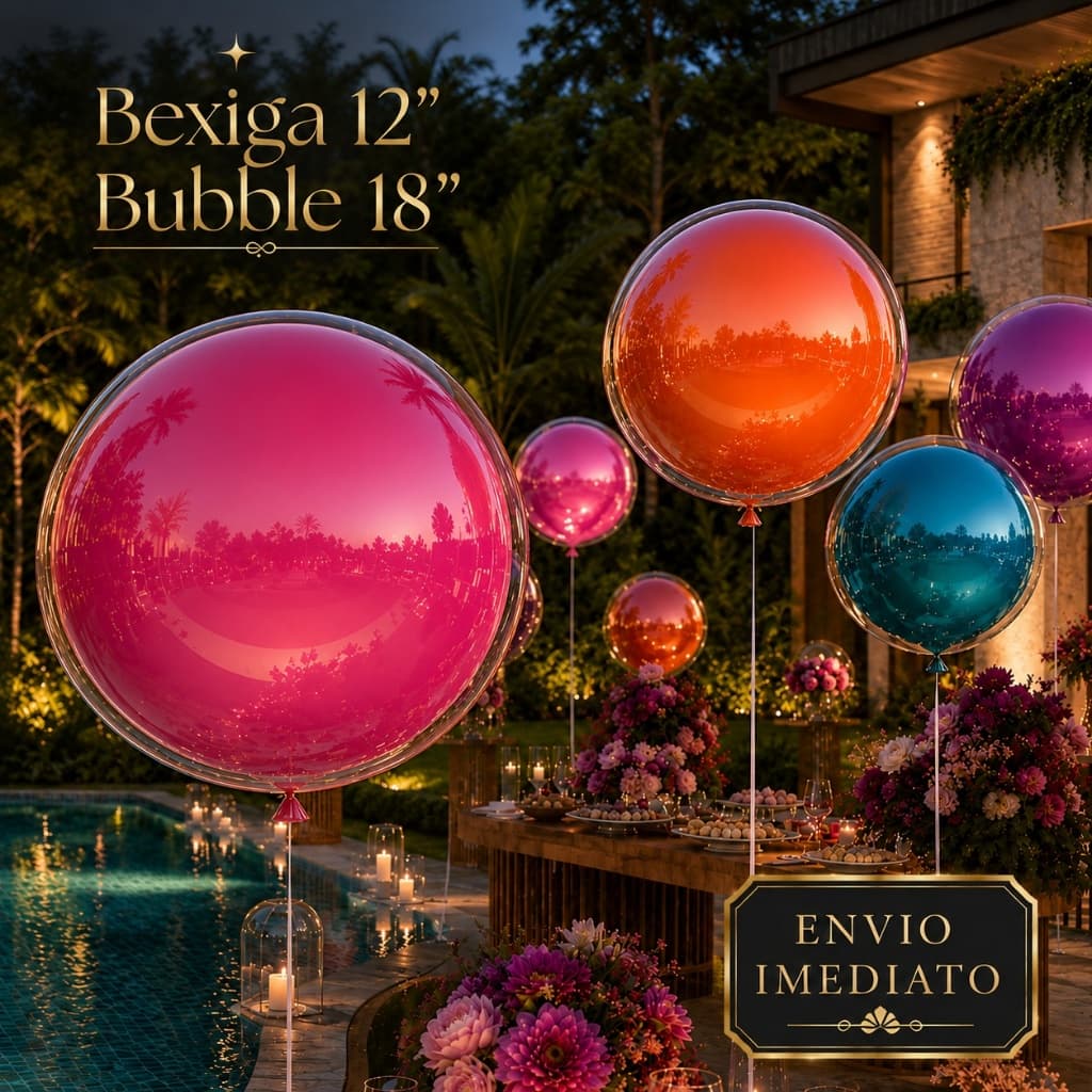 Kit 10 Balões Aéreo - Balão Bubble 18" + Balão 12" Balão Encapsulado Balão Bubble Transparente Festa