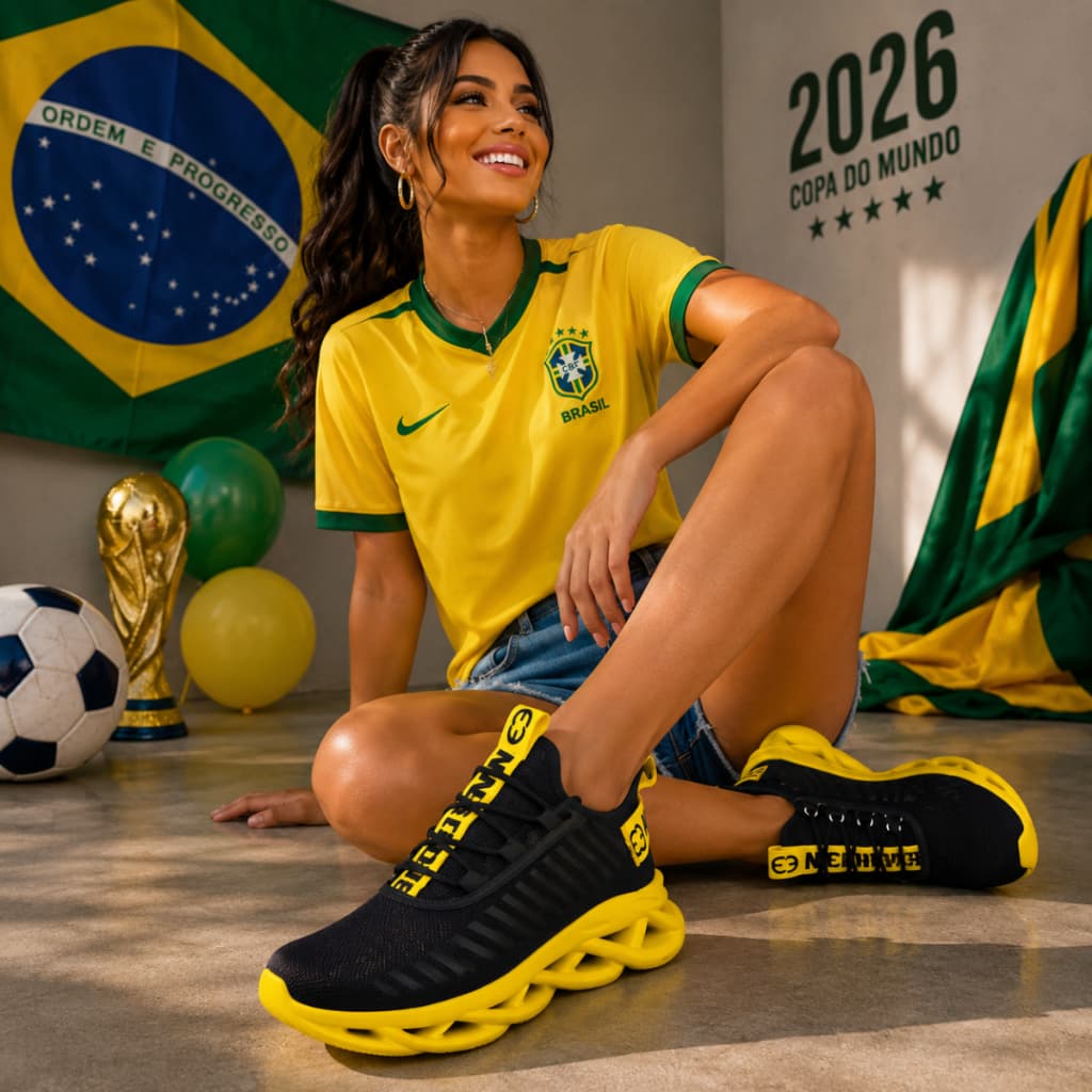 Tênis Evoltenn Feminino Esporte Casual Sola Trançada Leve e Confortável - Amarelo