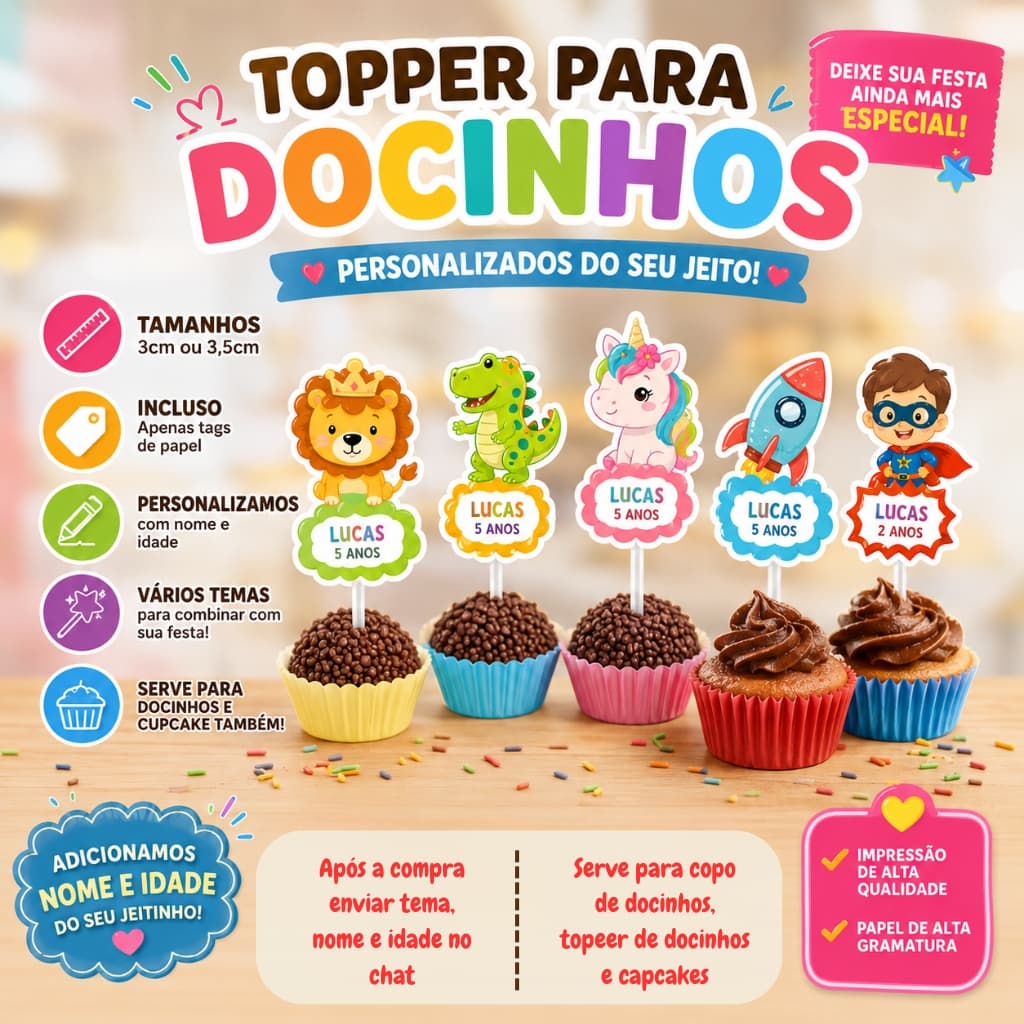 ATÉ 100 tag QUALQUER TEMA apliques toppers para docinhos, topper para capcake, lembrancinhas em geral 3cm, 3,5cm ou 4cm