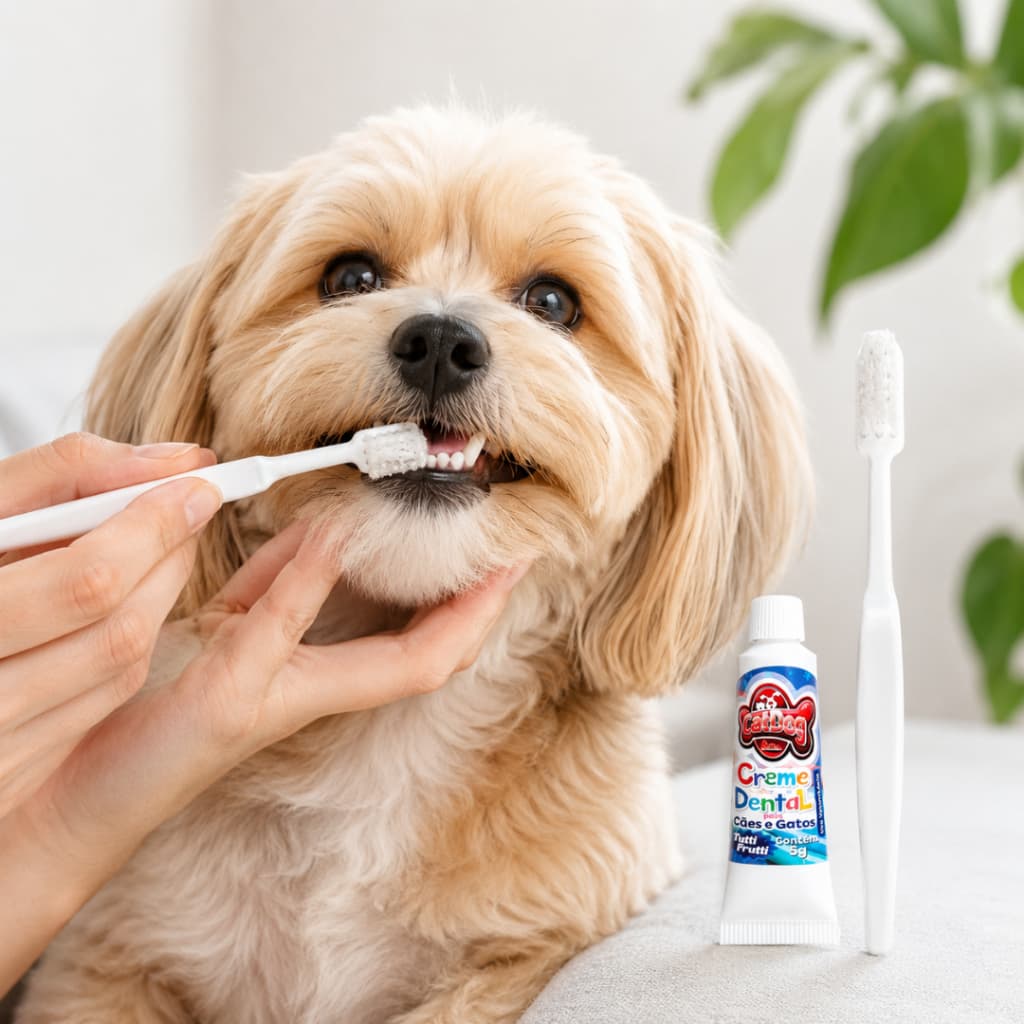 Kit Escova de Dente para Cachorro e Gato com Creme Dental Pet 5g Sabor Sortido Descartavel