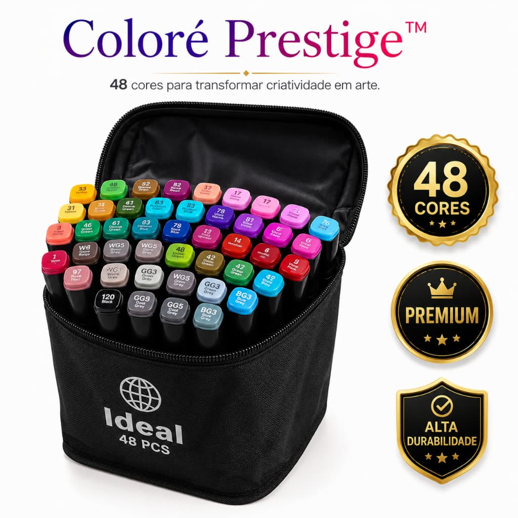 Kit 48 Canetas Hidrográficas Coloridas Coloré Prestige™ Estojo Premium Para Desenho Aesthet