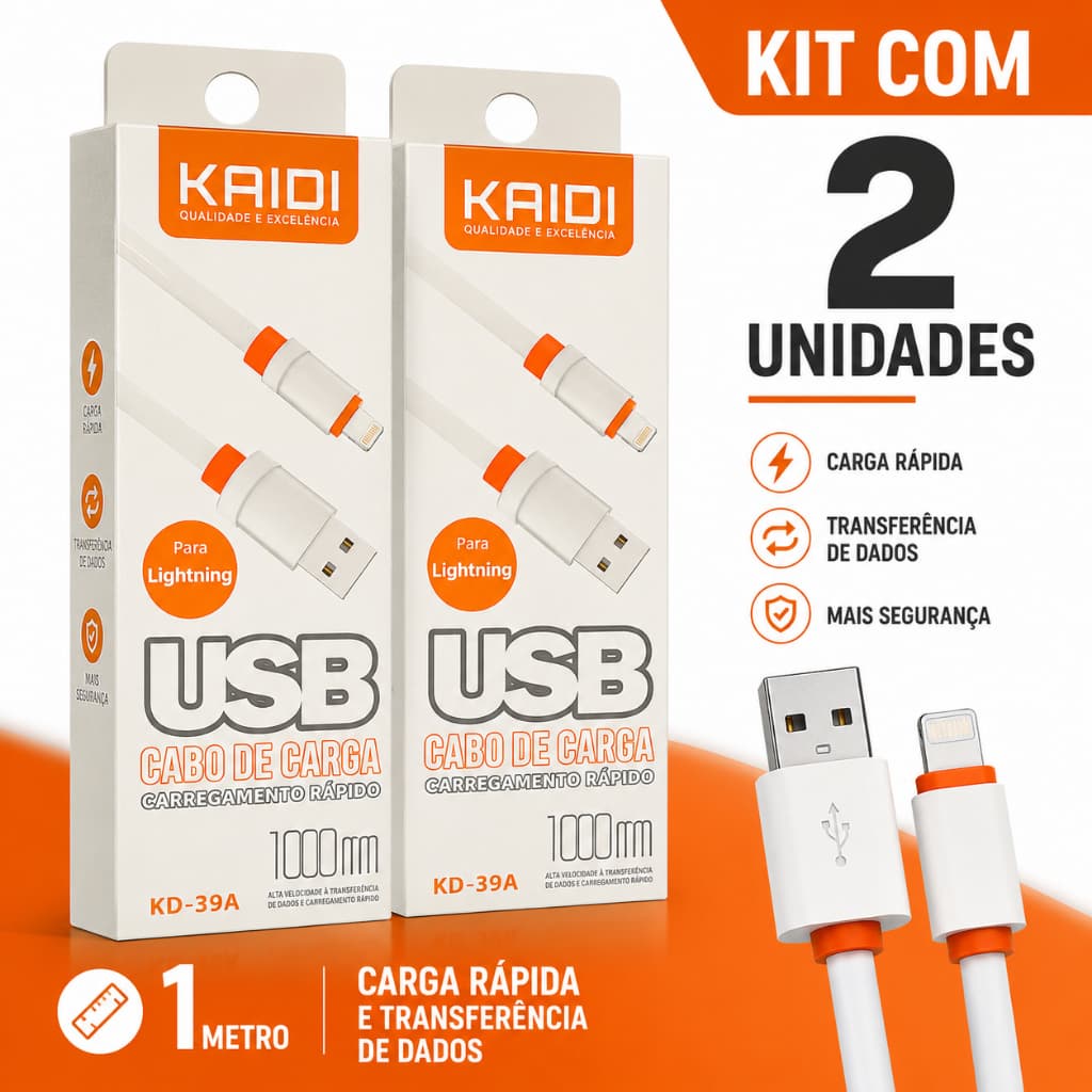 Cabo de Carregamento Rápido para Iphone tipo Lightning ios Reforçado Original Kaidi