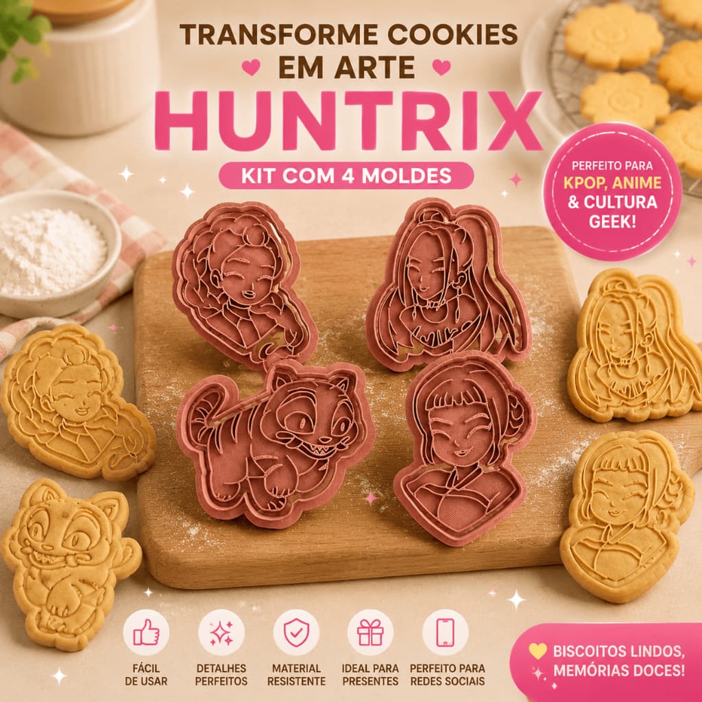 Biscoitos Huntrix | Cortador de Biscoito Kpop Anime Cartoon | Molde Cookie 3D Demon Hunters
