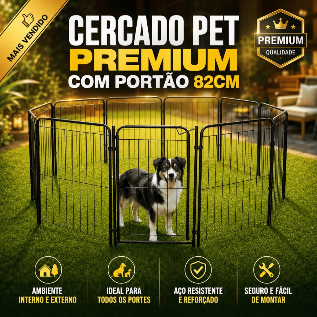 Cercado Pet Dobrável com Portão 82cm em Aço • Grade Segurança para Cachorro e Crianças