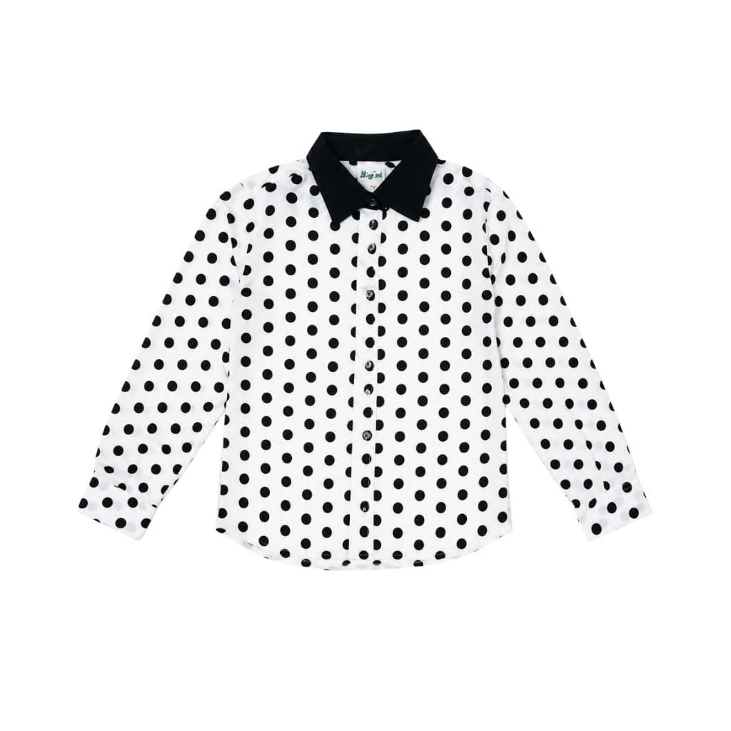Fantasia Camisa Anos 60 Infantil Branca Com Bolinhas Tecido Oxfordine