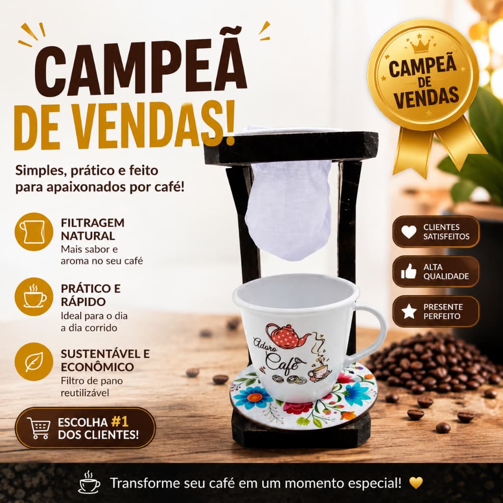 Suportes Decorativos de Café em MDF com Xícara e Pires | 3 Peças para Cantinho do Café