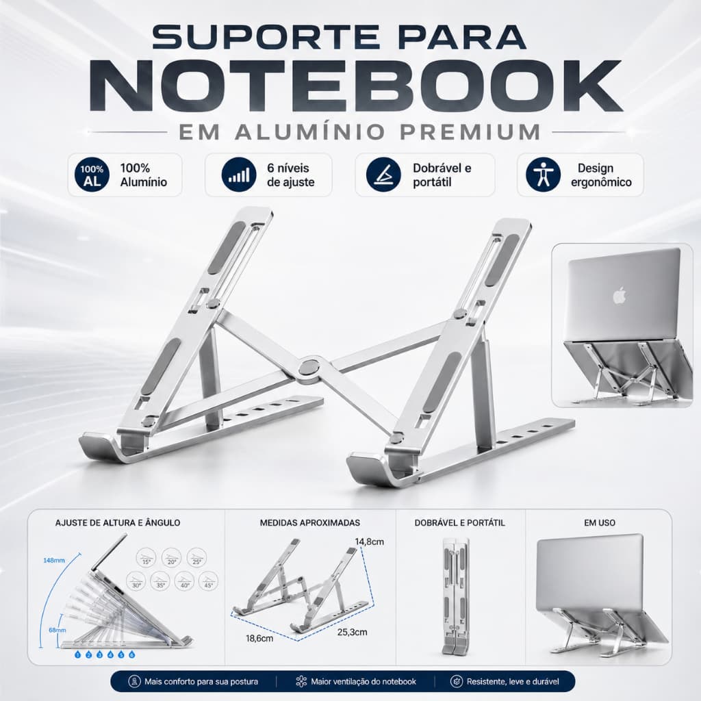 Laptop Suporte Base Notebook Tablet Alumínio Dobrável Portátil