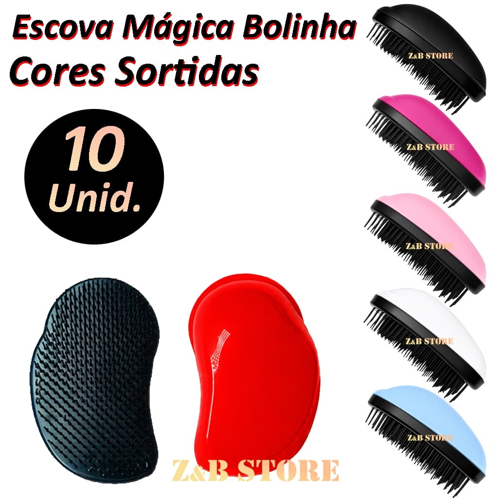 Kit 10 Escovas Mágica Bolinha de Bolsa Compacta Portátil Cores Sortidas