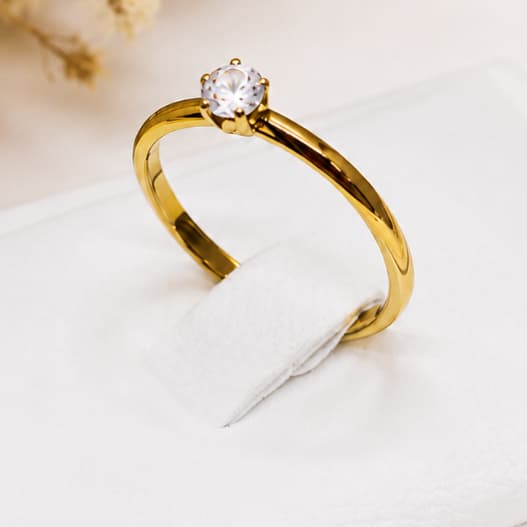 Anel Dourado 2mm Delicado Feminino Solitário Elegante