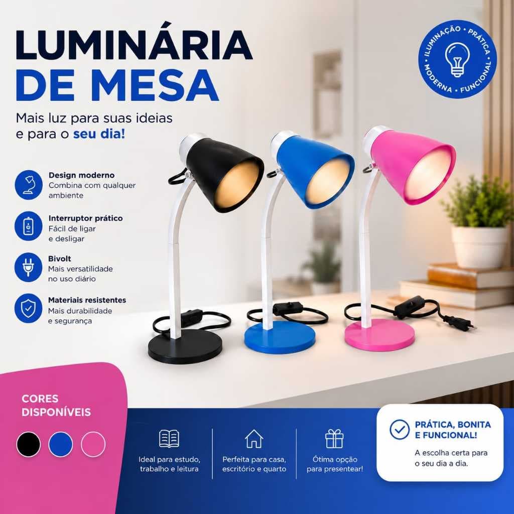 Luminária de Mesa Moderna – Iluminação Prática e Estilosa