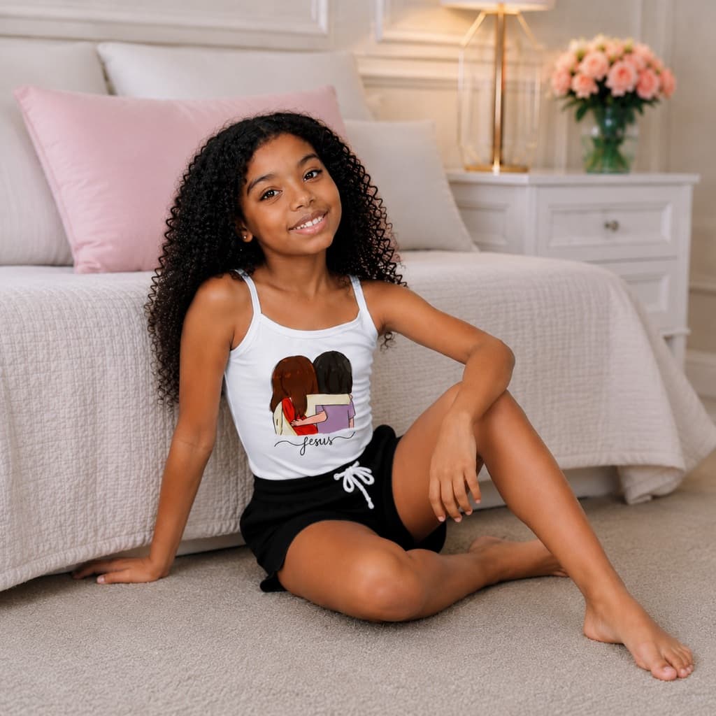 Pijama Baby Doll Feminino Infantil Mestre J Shorts Preto