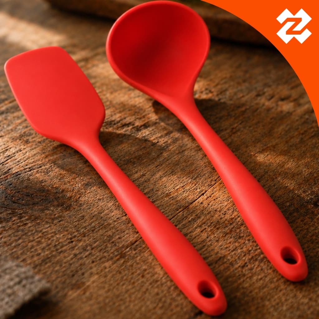 Kit Jogo Espátula Concha de Silicone Vermelha 2 Peças Mimo Style Antiaderente Não Risca Livre de BPA