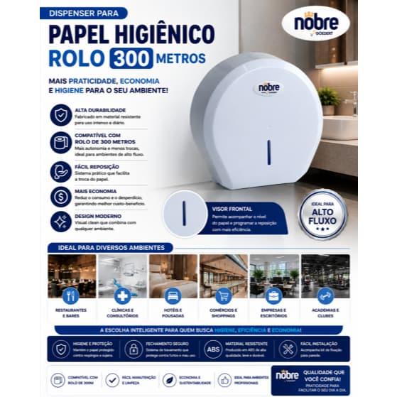Dispenser Papel Higiênico Rolo 300 mts - NOBRE