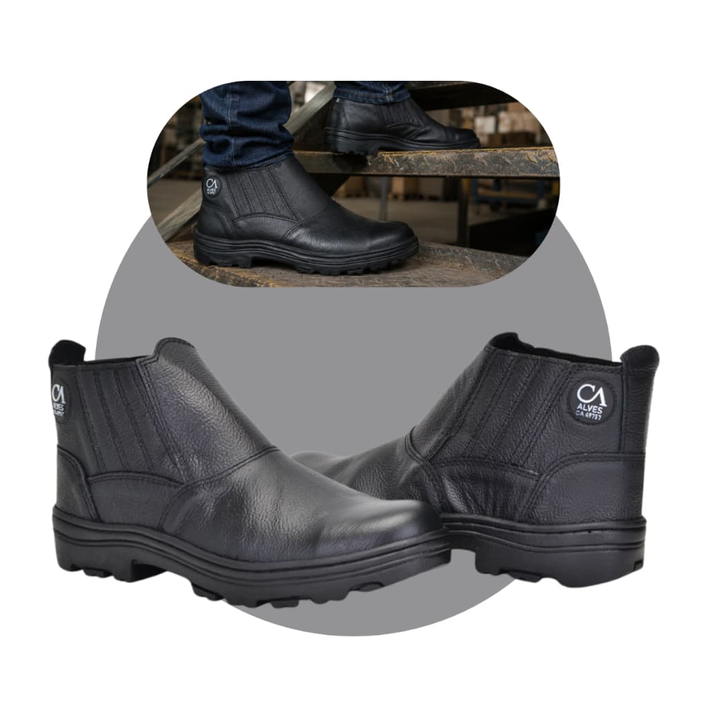 Kit 2 Bota de Segurança com CA Bico PVC Feita em Couro Legítimo Blaqueada Reforçada e Confortável