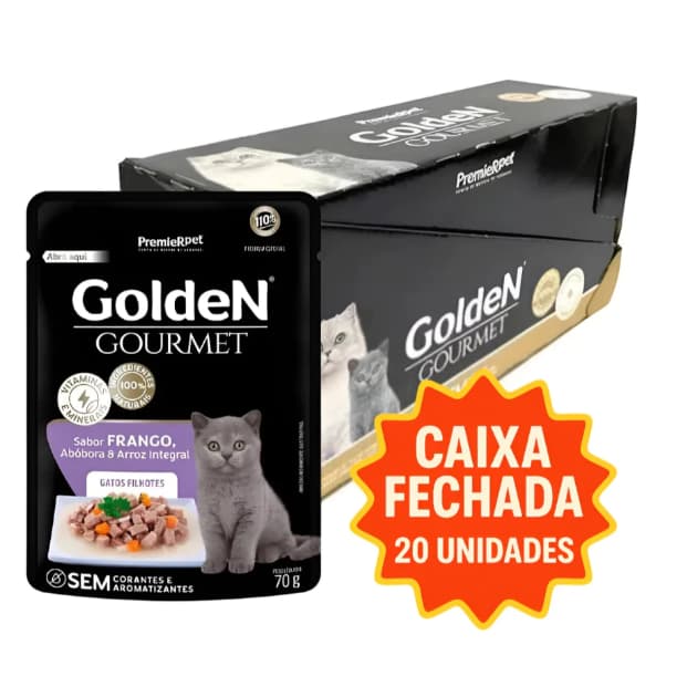 Kits Saches Ração Úmida Golden Gourmet Para Gatos Filhotes Sabor Frango 70g C/20 unidades