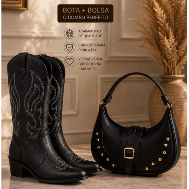 Kit Country Feminino Completo Bota Texana + Bolsa Elegante