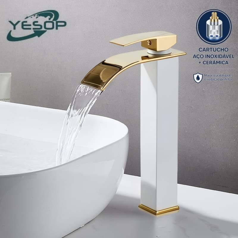 Espessamento de alta qualidade Torneira Banheiro Aço Inox Luxo Saída De Cascata Quente E Fria Misturador Yesop