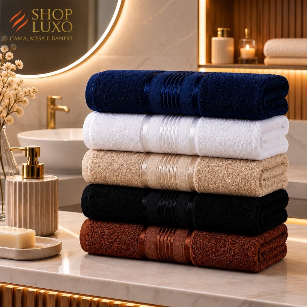 Kit 5 Toalhas de Rosto Grande Egito 45x80cm 100% Algodão Premium Super Macia