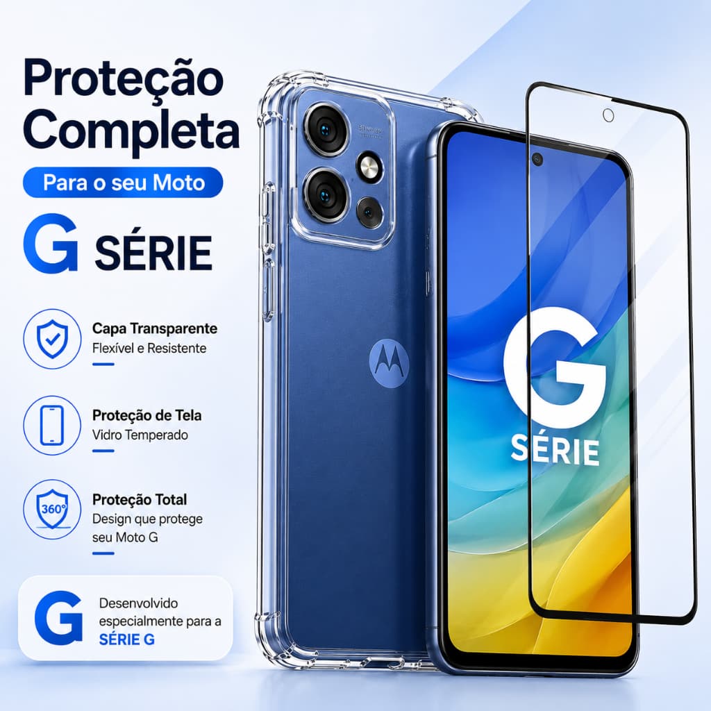 Kit Película 3D HD + Capa Anti-Shock Compatível Moto G05 G06 G15 G17 G04 G24 | Proteção Tela Anti-Arranhão Anti