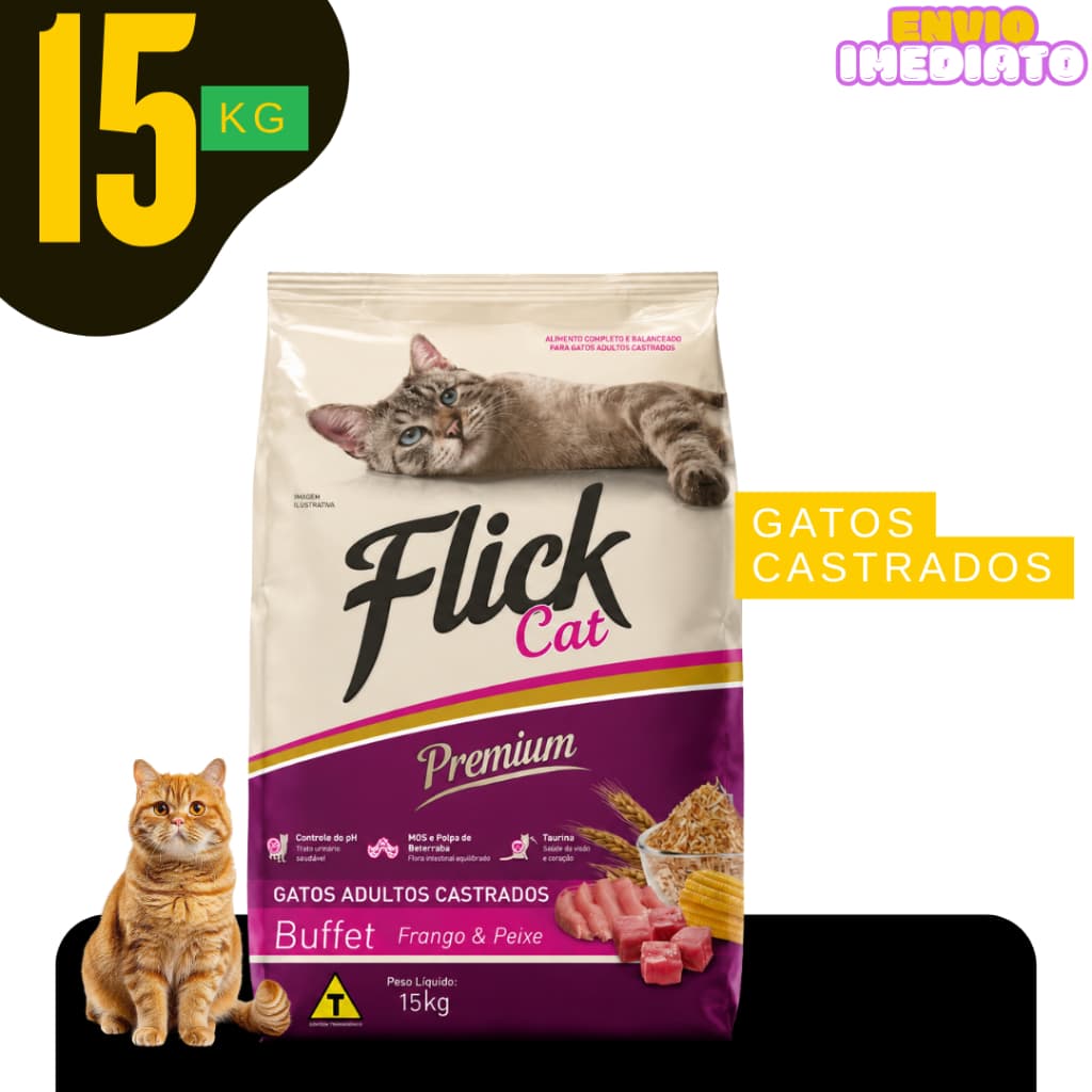RAÇÃO PARA GATOS PREMIUM ADULTOS CASTRADOS COM TAURINA E EXTRATO DE YUCCA 15/30KG - Envio Imediato