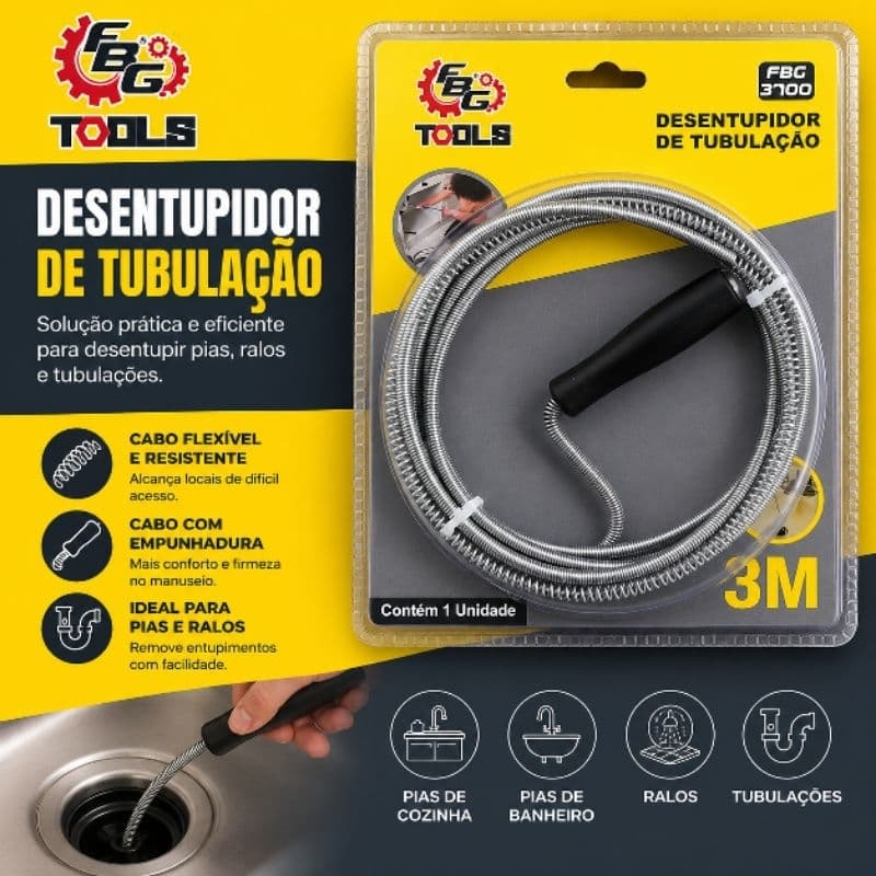 Desentupidor De Cano Tubo de Esgoto Pia Banheiro Ralo Flexível 3mts e 5mts desentupidor manual mola