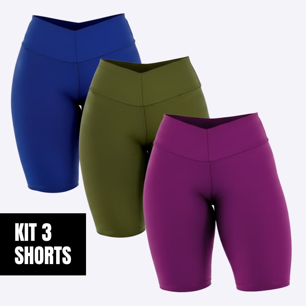 Kit 3 Short Ciclista Modesto Cintura Alta Suplex Compressão Fitness Corrida Casual Minay