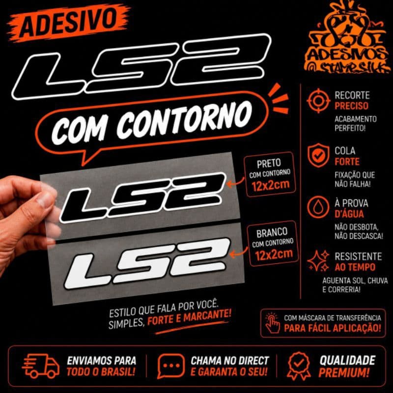 🔥 Adesivo LS2 12x2cm – Vinil À Prova D’Água Recorte eletrônico Premium