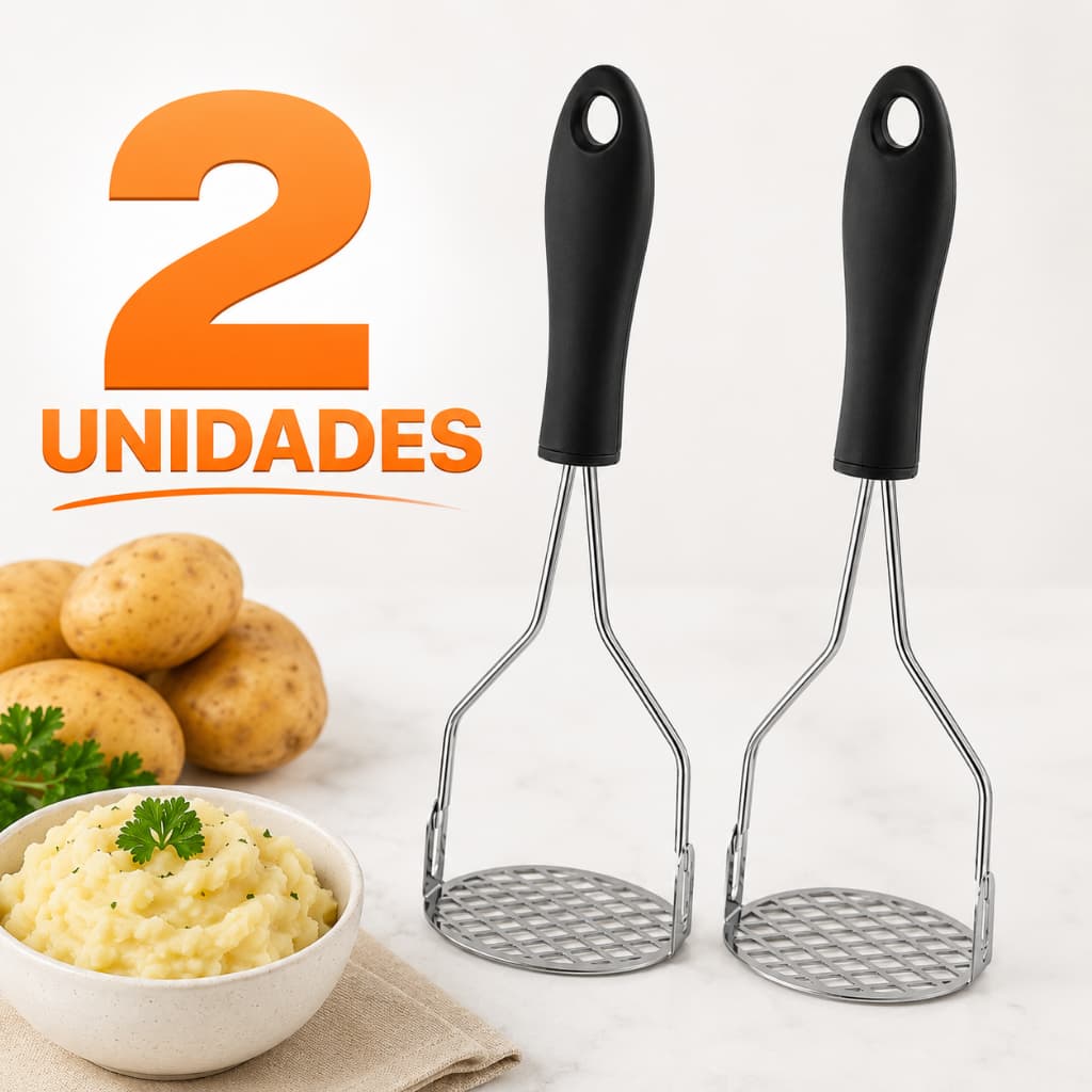 Kit 2 Unidades Amassador De Batata Inox Manual Cozinha Profissional Resistente Prático