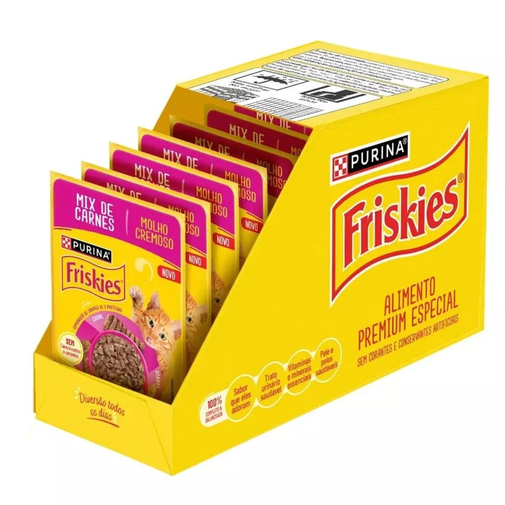 Kit 15 Unidades | Sachê Friskies Mix de Carnes 80g - Alimento Úmido para Gatos