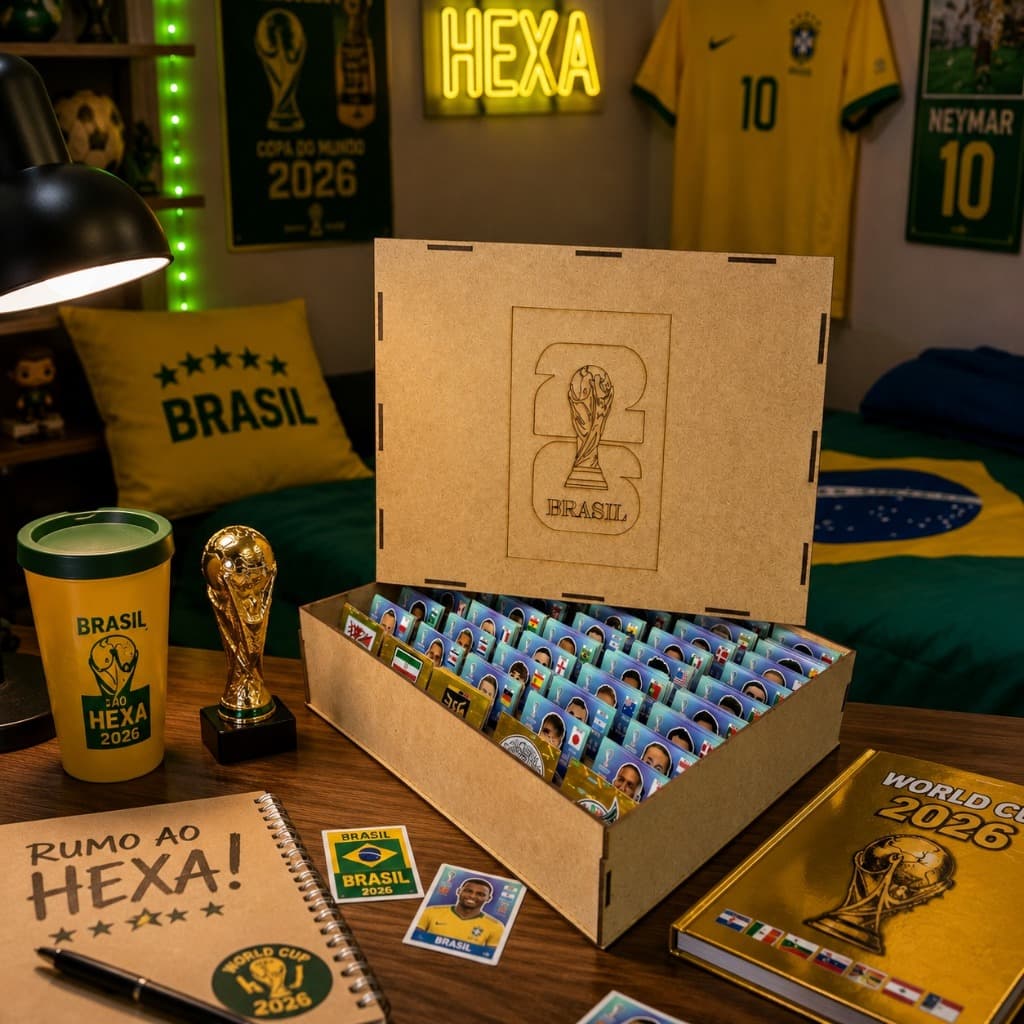 Caixa Organizadora Porta Figurinha Pasta Maleta Estojo Guardar Colecionável Álbum Copa Mundo Futebol