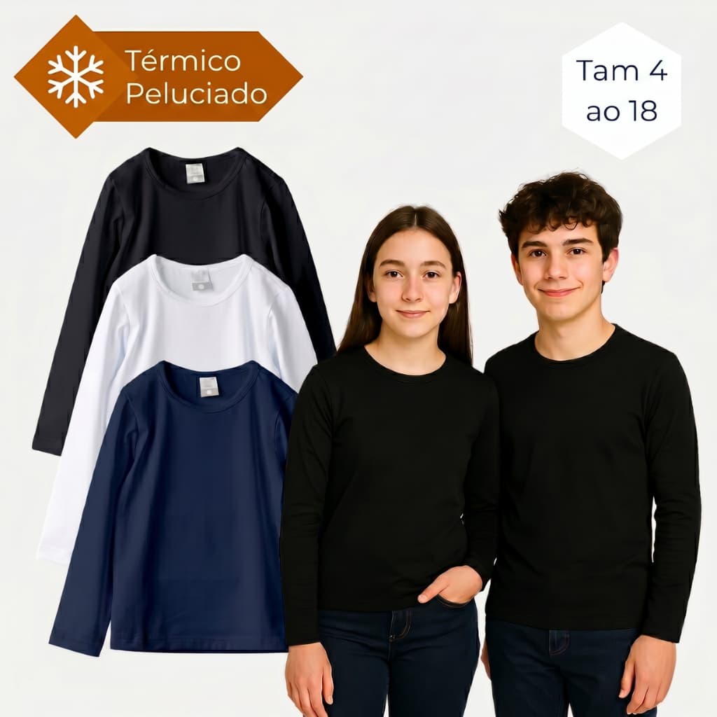 Blusa Segunda Pele Termica Inverno Infantil Manga Longa Peluciada Unissex Proteção Frio