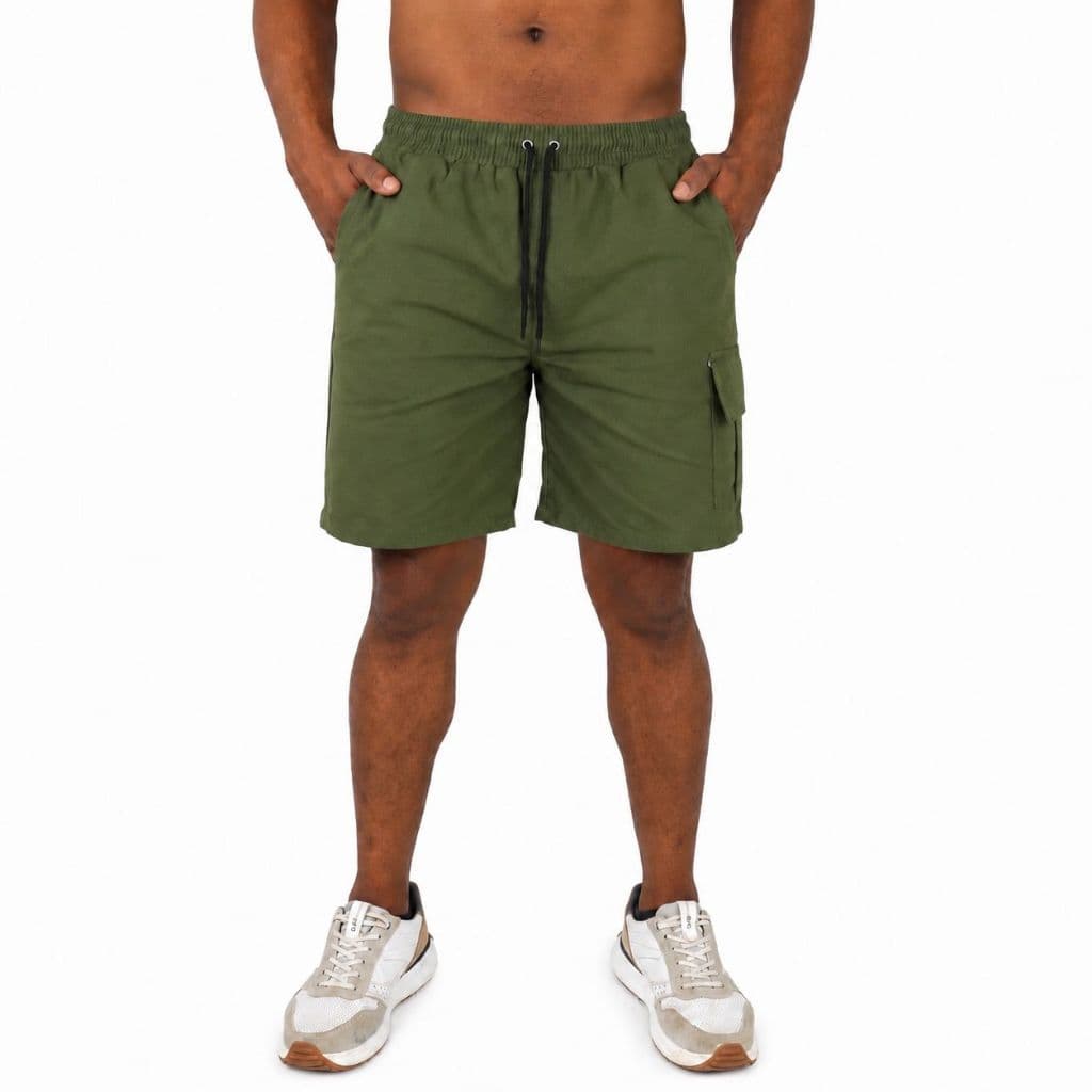 Short Cargo Masculino Sarja Com Bolsos Laterais Logo Bordado Cordão de Ajuste Na Cintura | Envio Imediato | Promoção