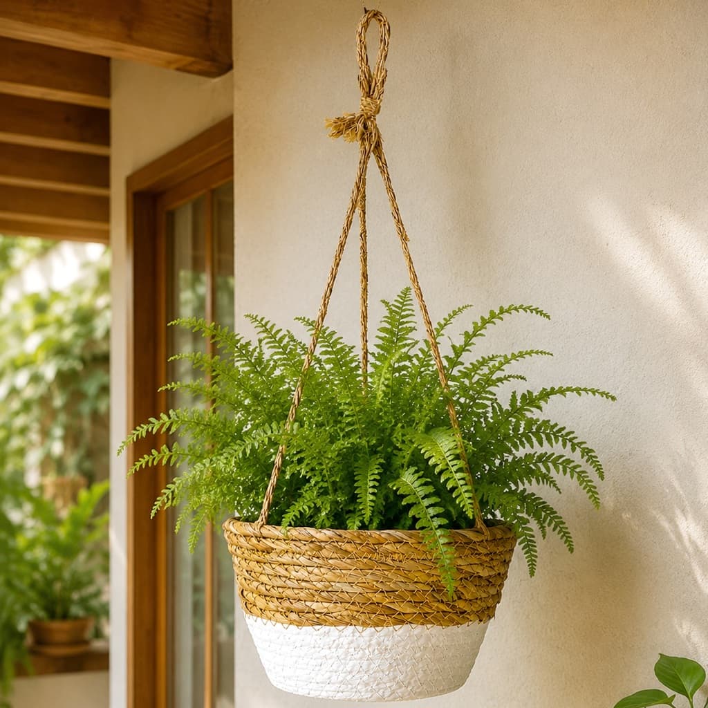 Cesto Suspenso Vaso Cachepot Pendente Palha Decorativo Pendurar Teto Sala Varanda Jardim Flor Planta