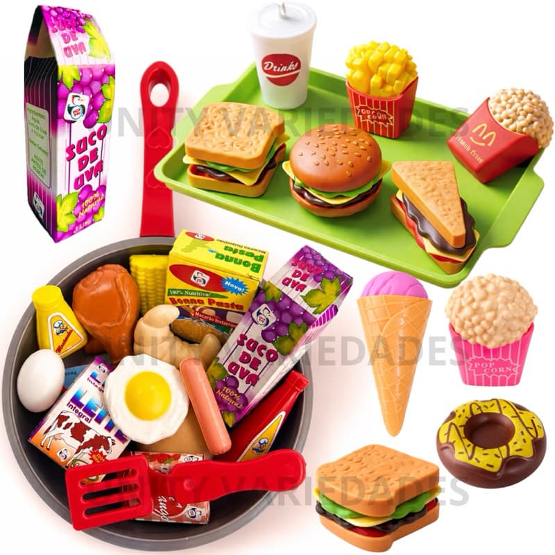 Kit Panelinha Infantil Menino Menina 26 Peças Comidinhas Cozinha Frigideira Grande