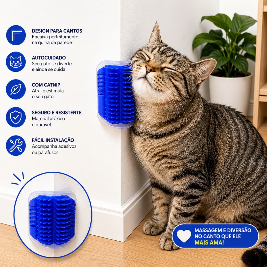 Escova Catnip para Quina de Parede – Autoescovação para Gatos com Erva de Gato