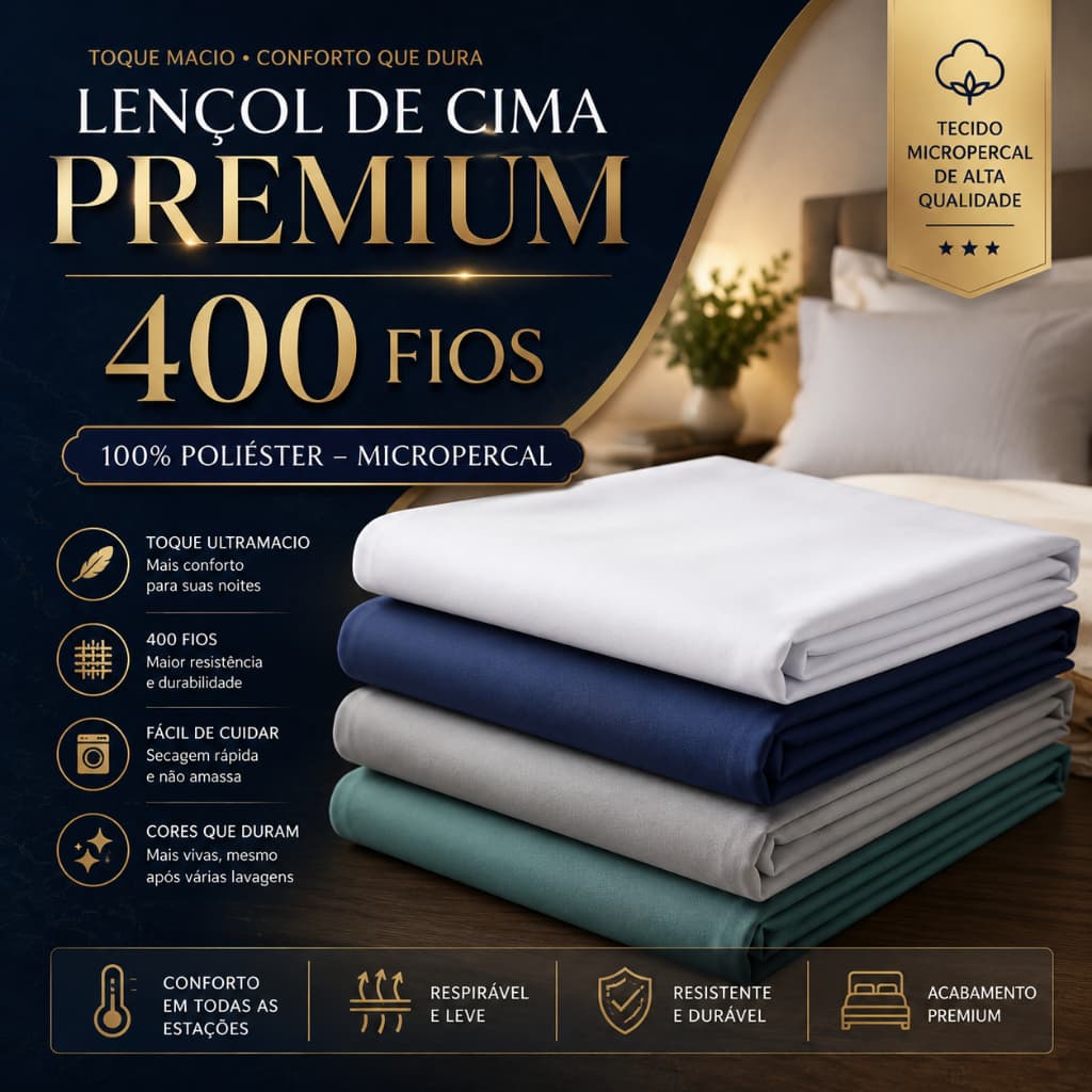 Lençol Sem Elástico Avulso - Cama Solteiro, Casal, Queen e King - MAX QUALIDADE - 400 FIOS POLIÉSTER
