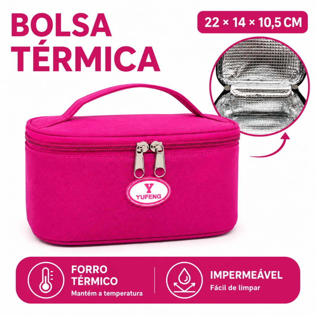 Bolsa Térmica para Marmita 22x14x11cm com Zíper Duplo e Alça de Mão – Várias Cores