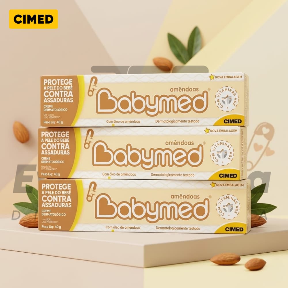 Kit Creme pomada para assadura Babymed Amêndoas hidratação vitamina E e A  Bebê criança Cimed 45g