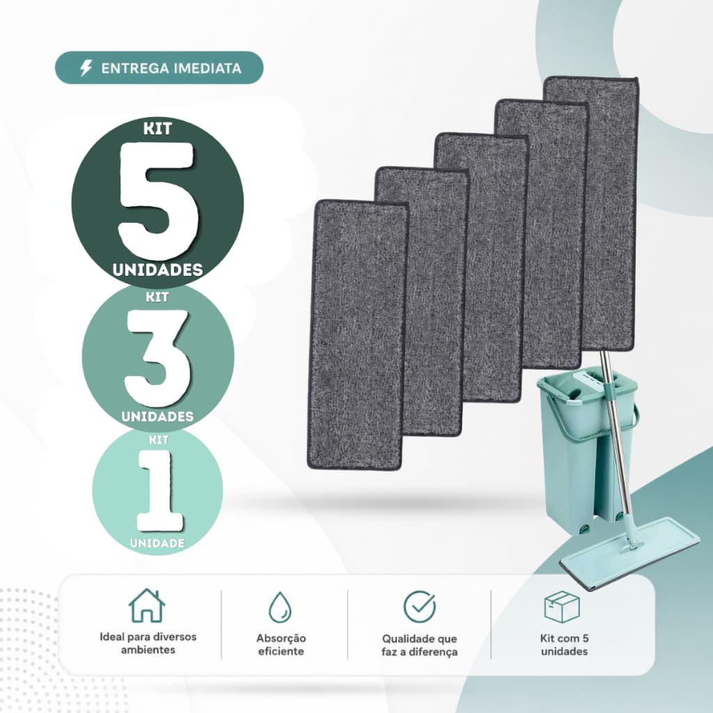 Refil Mop Flat Microfibra Reutilizável Universal