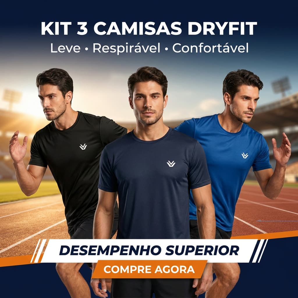Kit 3 Camisetas Dry Fit Masculina Vinifit Academia Verão