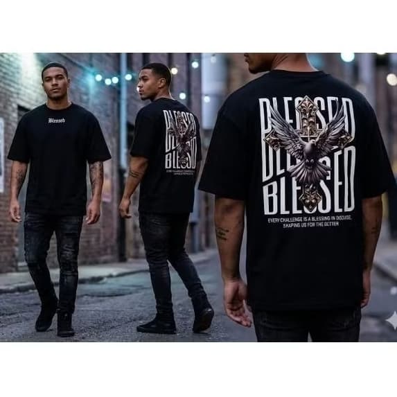 Camiseta Oversized "Blessed" – Estampa Premium  (Frente e Costas)