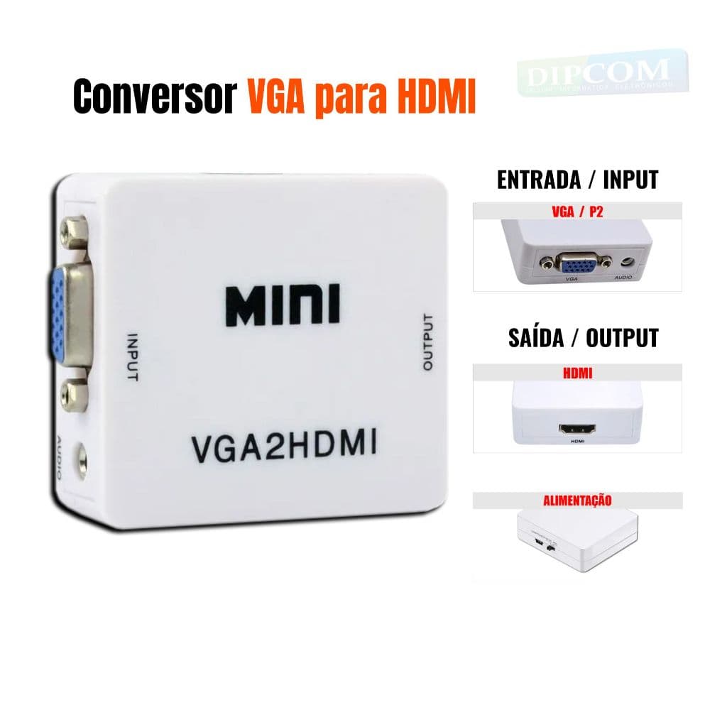 Conversor Adaptador VGA para HDMI FULL HD 1080P VGA x HDMI Áudio e Vídeo