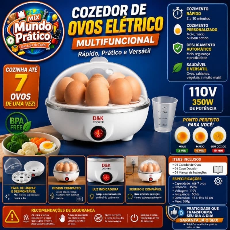 Cozedor de Ovos Elétrico Multifuncional - Egg Cooker 110V - (Cores Sortidas)
