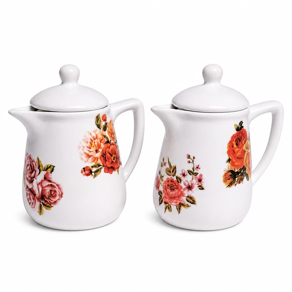 Bule 450ml Café Chá e Leite C/Tampa DEC.FLORES,PORCELANA VAI AO FORNO E MICRO ONDAS
