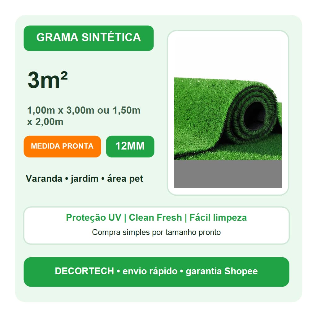 Grama Sintetica 12mm 3m2 1x3m Decorativa Jardim Pet
